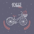 Hygge time with bicycle on blue background